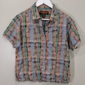 Vintage Flyshacker Button Up Shirt Short Sleeve Cropped Geometric 90s 80s Size S